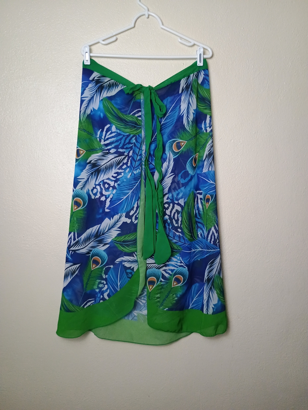 Peacock Feather Print Print Swim Cover-Up Sarong Wrap - One Size